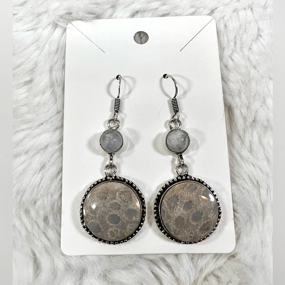 Fossil Coral 925 Large Gemstone Necklace Bracelet & Earrings - Picture 4 of 11